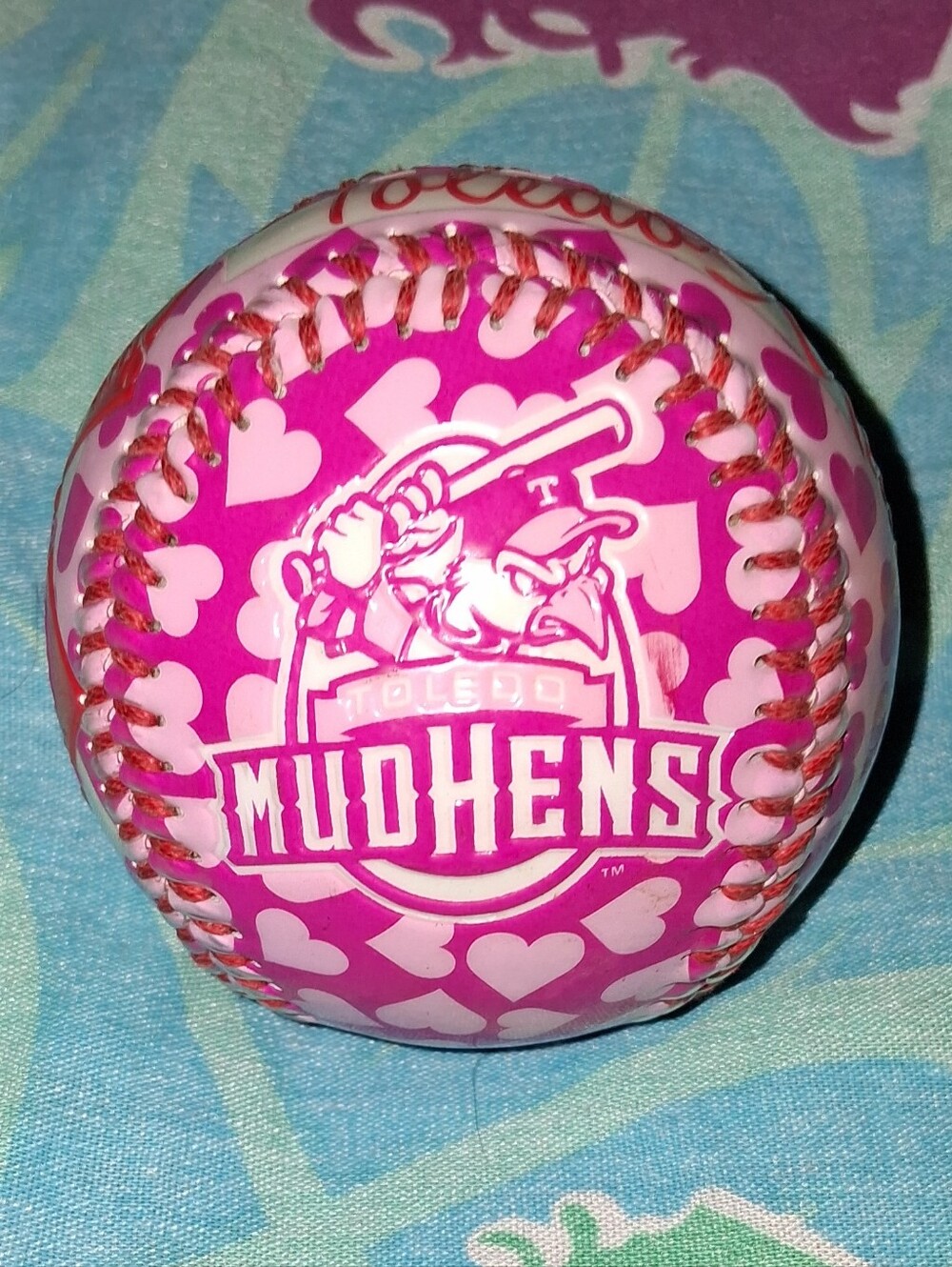 Y2K Rawlings Toledo Mudhens Authentic Vintage Pink Baseball Ball Heart Valentine